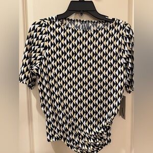 Worthington Black, Cream and light yellow  Geometric Short Sleeve Top